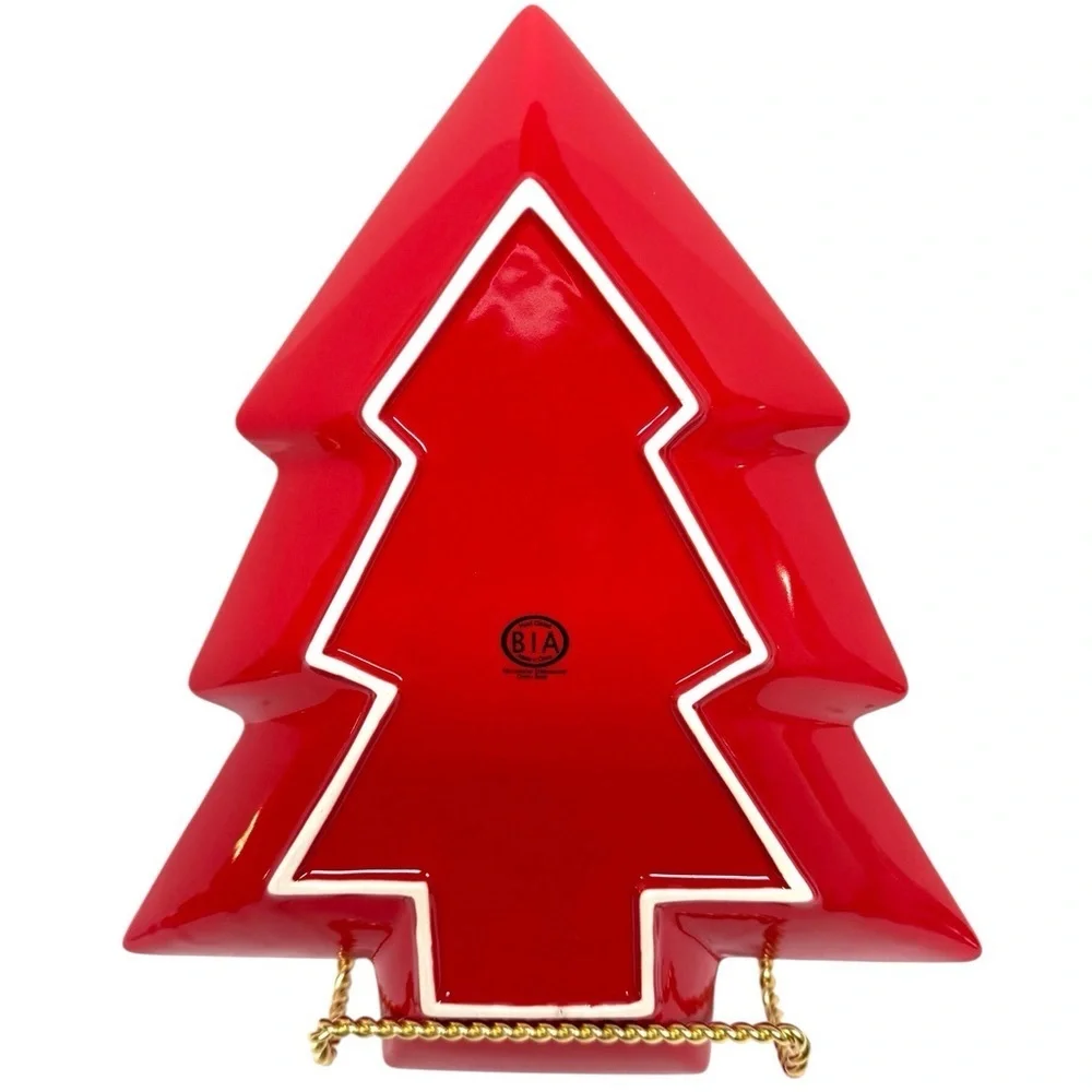 BIA Festive Red Christmas Tree Serving Dish 12” EUC